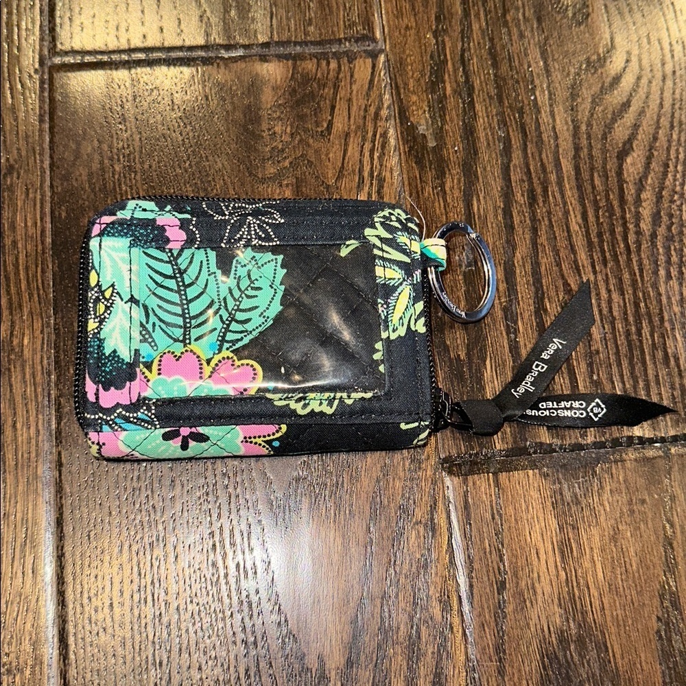 Vera Bradley Tropical ID Wallet in Black with Pink Green Floral - Picture 3 of 5